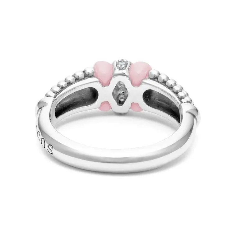 Lagos Sterling Silver Pink Caviar Diamond Station Fashion Ring
