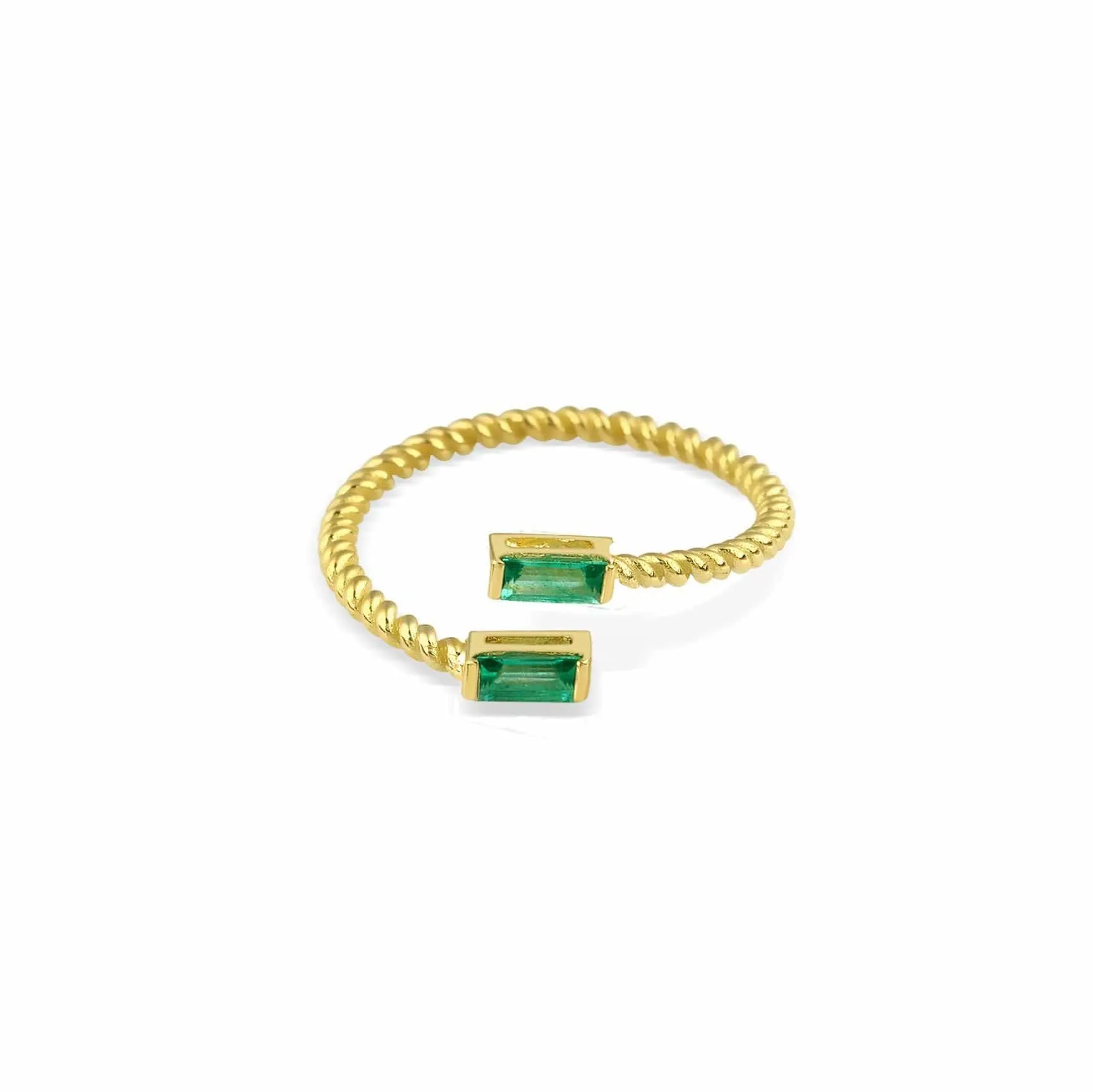 Lara Double Twist 18K Gold Ring w. Emeralds