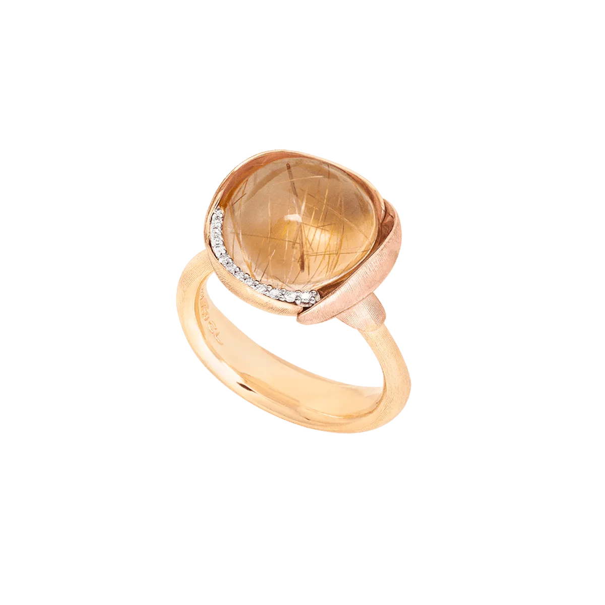 Lotus 3 18K Gold Ring w. Quartz & Diamonds