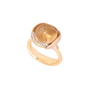 Lotus 3 18K Gold Ring w. Quartz & Diamonds