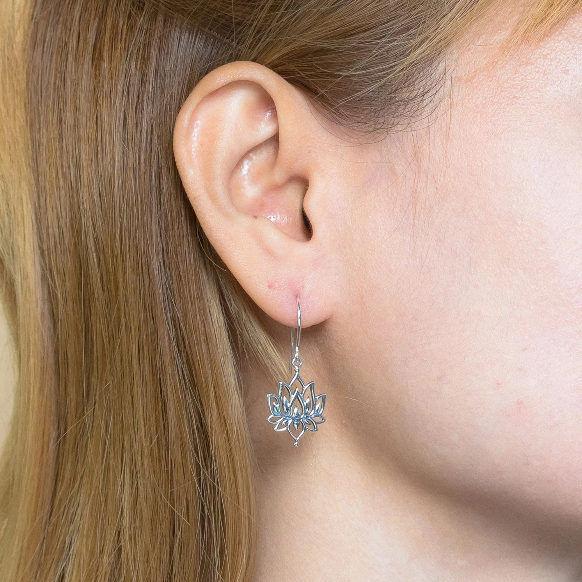 Lotus Flower Dangle Earrings