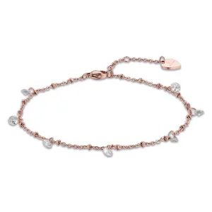 Luca Barra Ladies Rose IP Steel Anklet with White Crystals