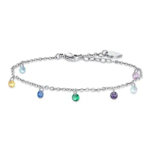 Luca Barra Ladies Steel Anklet With Multicolored Zirconia