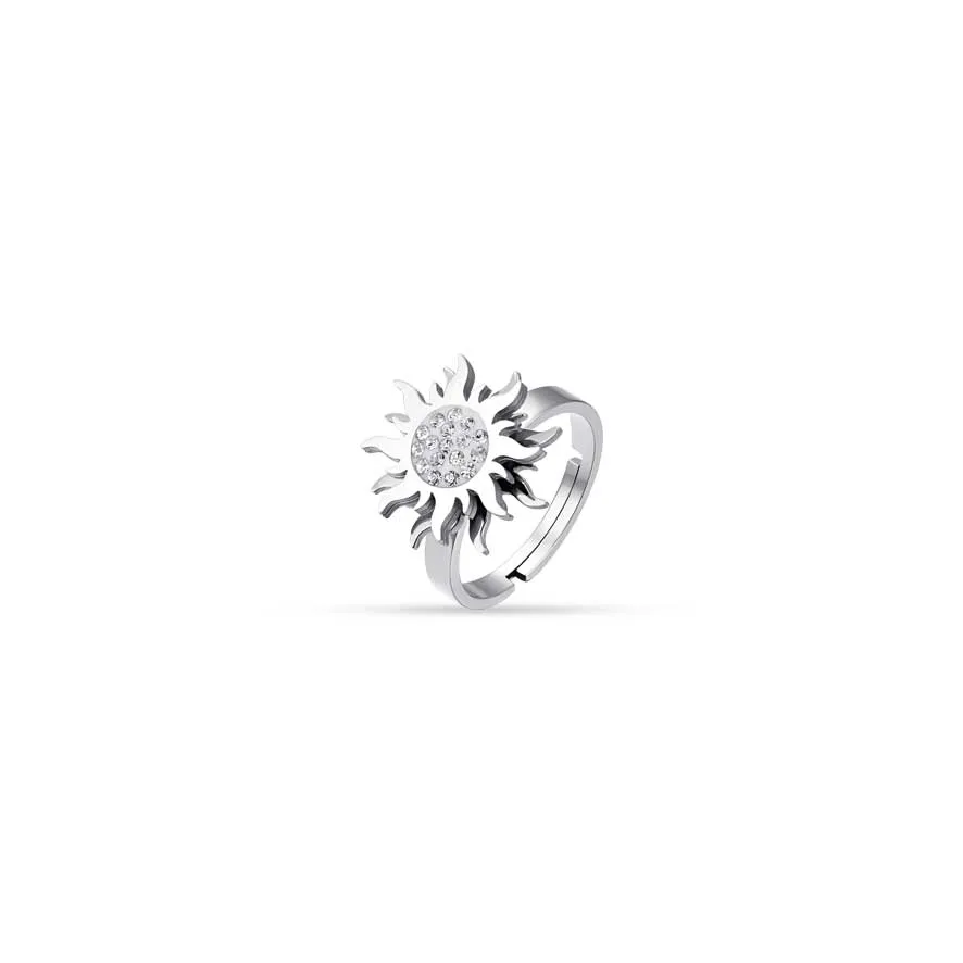 Luca Barra Ladies Steel Ring with Spinning Sun