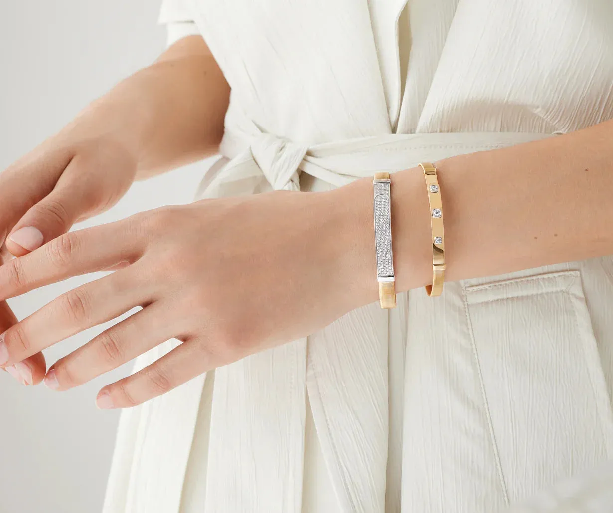 Marco Bicego Masai 18ct Yellow Gold Thin Coil 0.10ct Diamond Bangle
