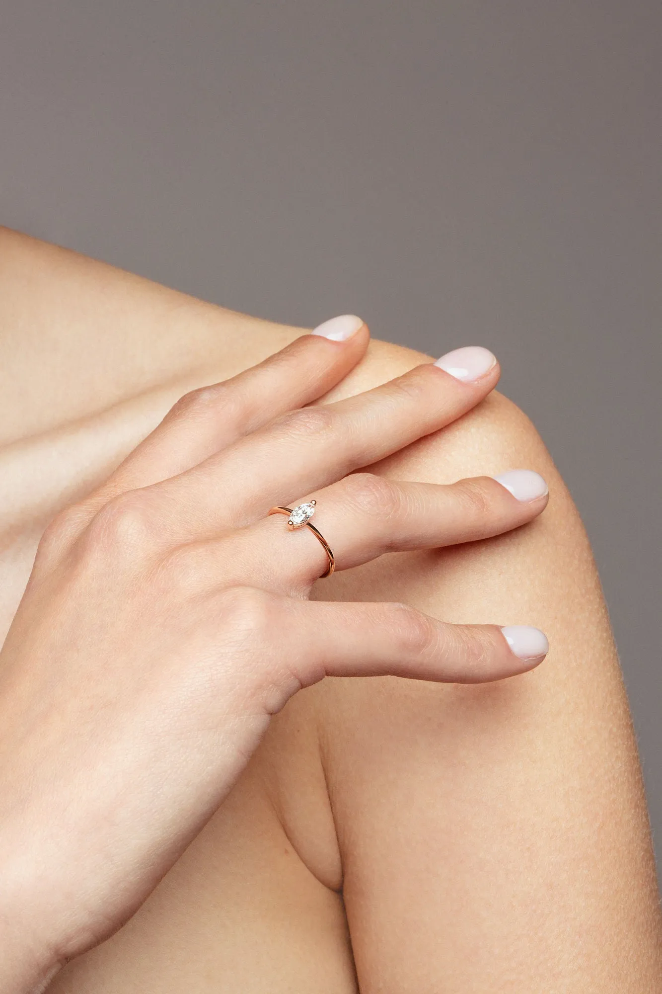Marquise 18K Rose Gold Ring w. Lab-Grown Diamond