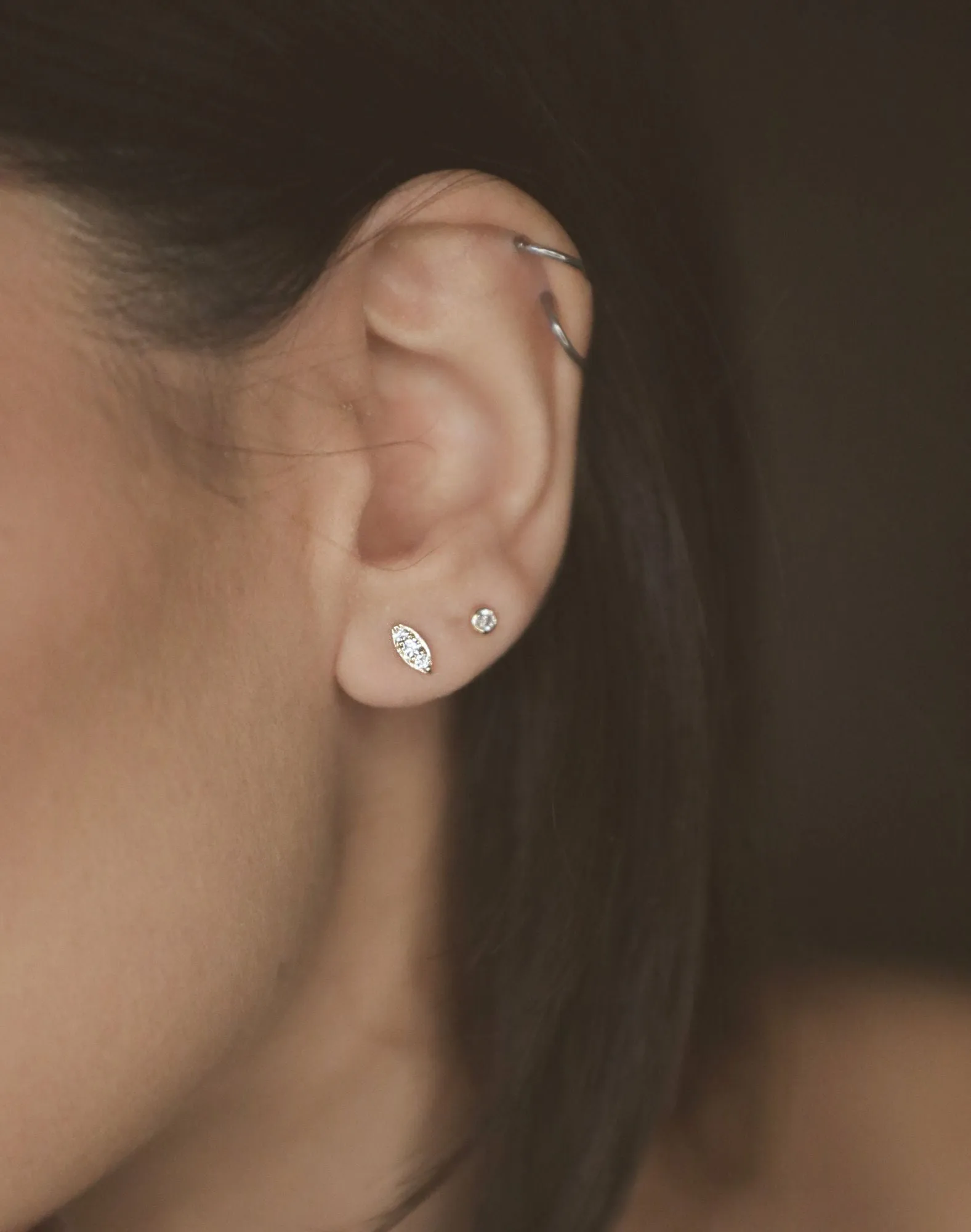 Marquise 18K Rose Gold Stud w. Diamond