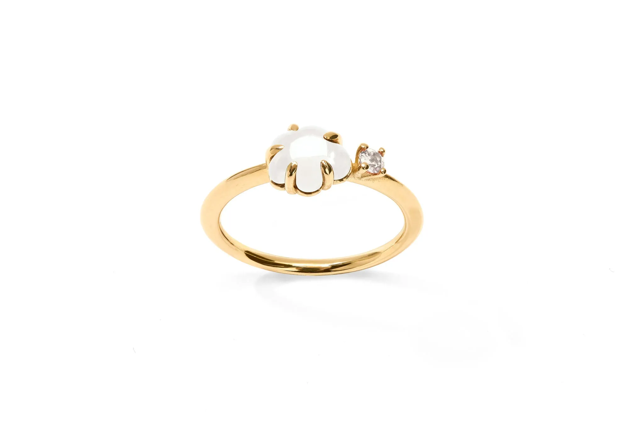 Mid Cloud 18K Gold Ring w. Milky Quartz & Diamond