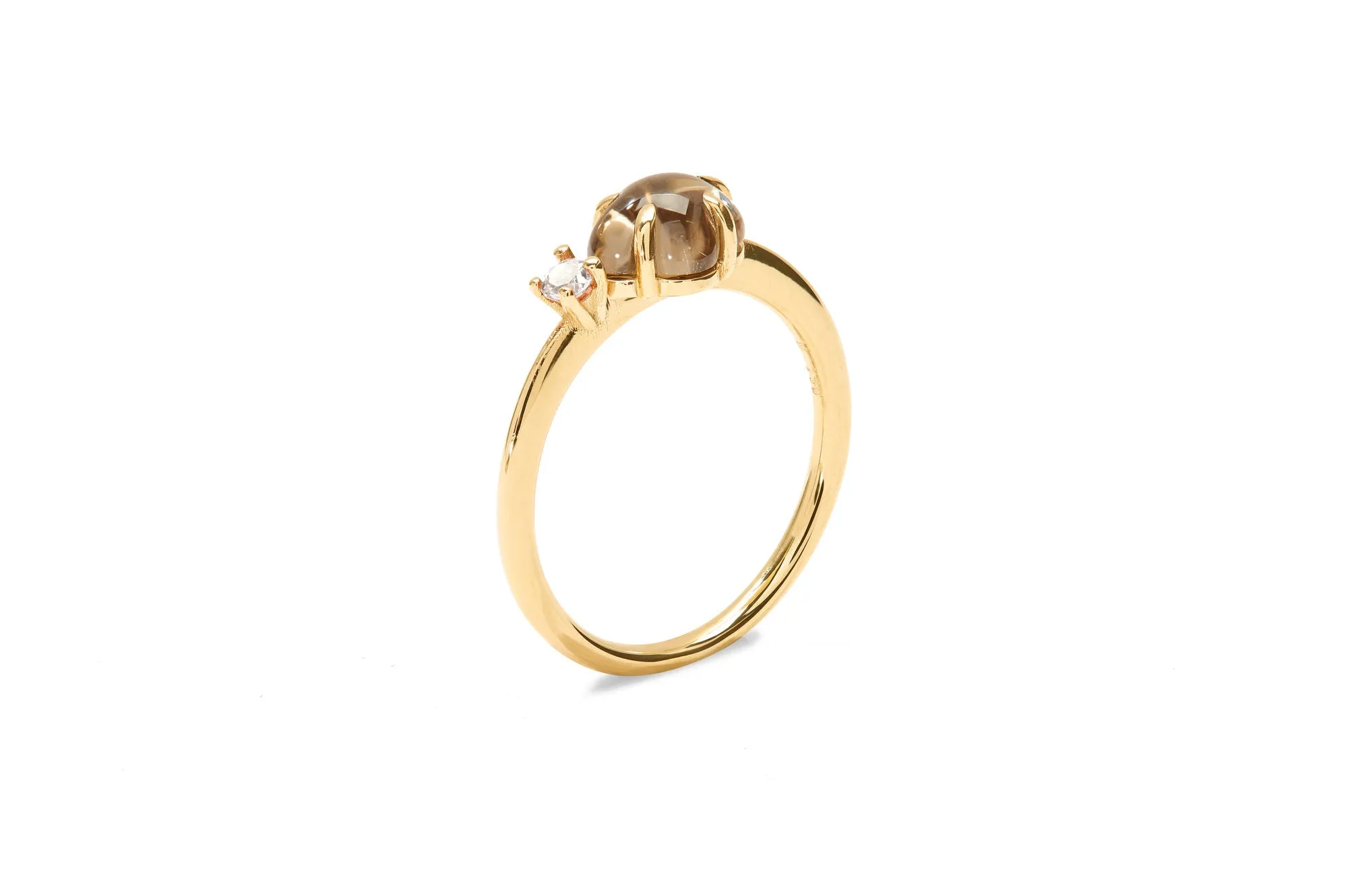 Mid Cloud 18K Gold Ring w. Smokey Quartz & Diamond