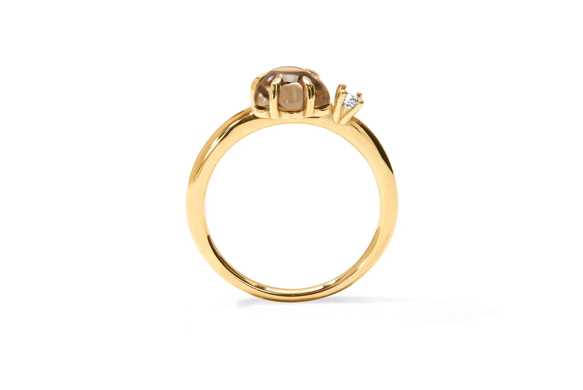 Mid Cloud 18K Gold Ring w. Smokey Quartz & Diamond