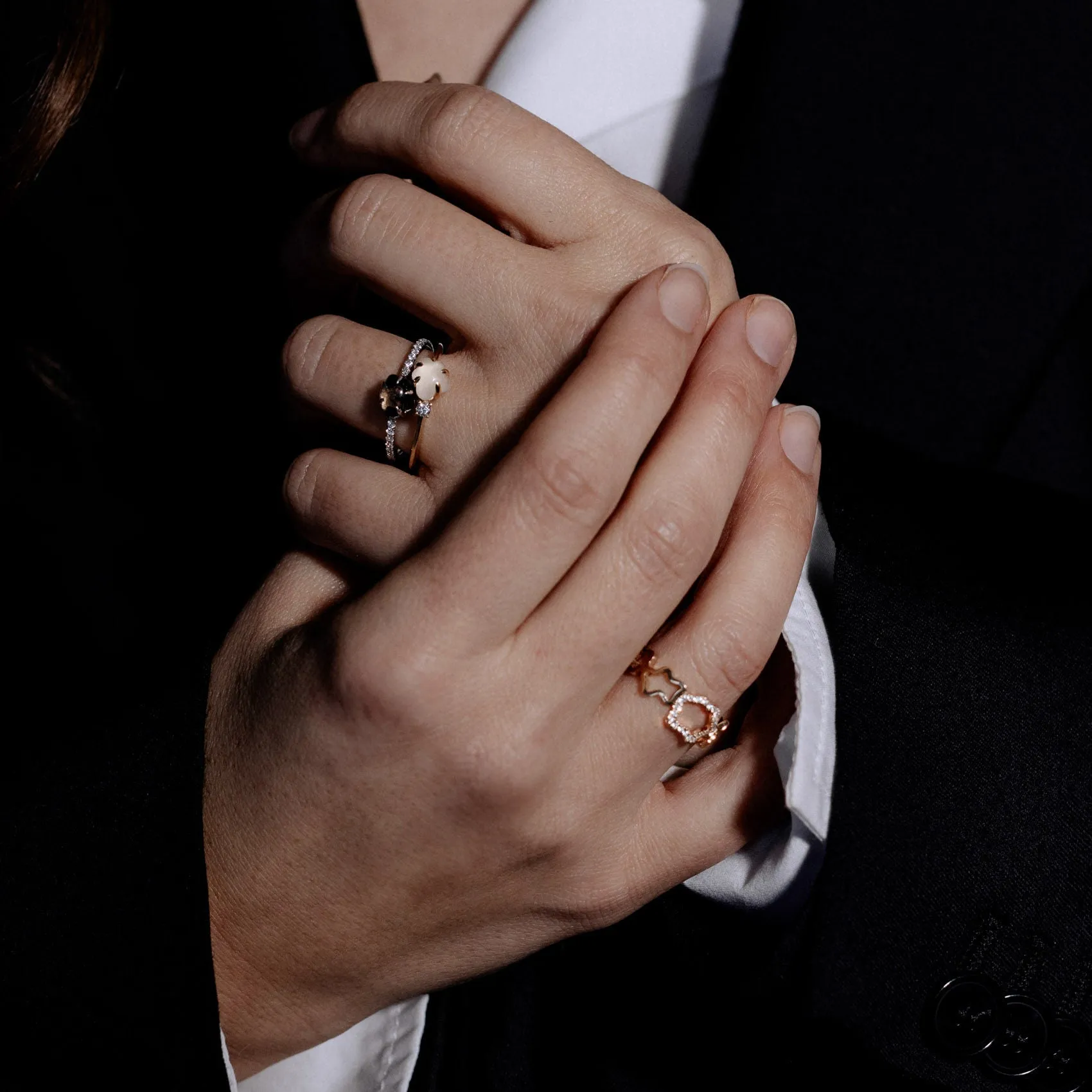 Mid Cloud Pavé 18K Gold Ring w. Smokey Quartz & Diamonds