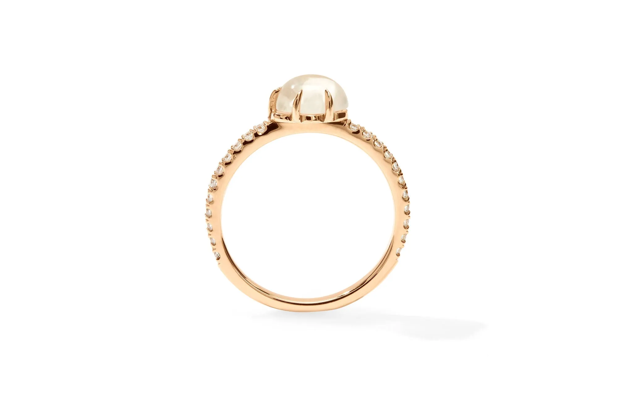 Mid Cloud Pavé 18K Rosegold Ring w. Milky Quartz & Diamonds