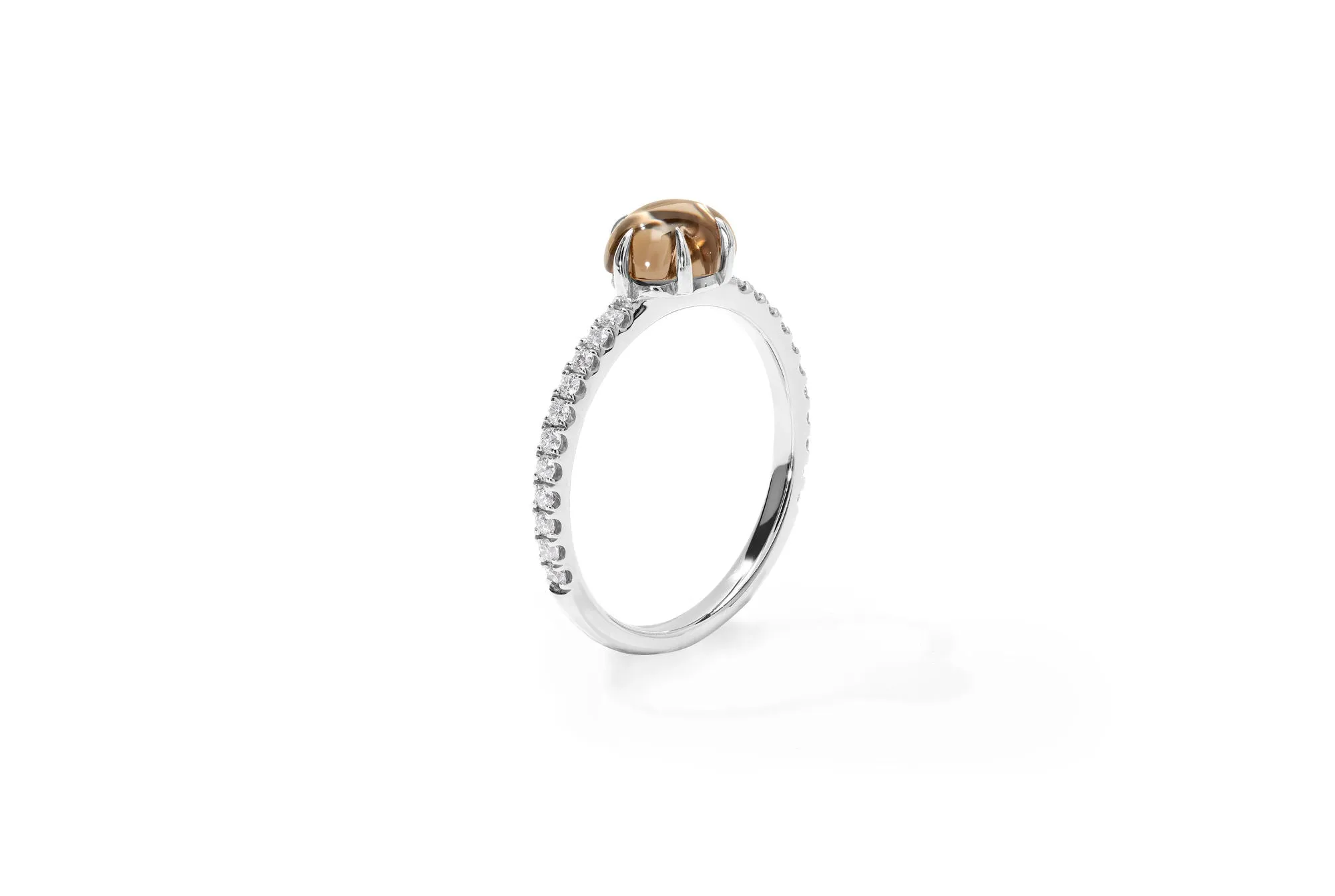 Mid Cloud Pavé 18K Whitegold Ring w. Smokey Quartz & Diamonds