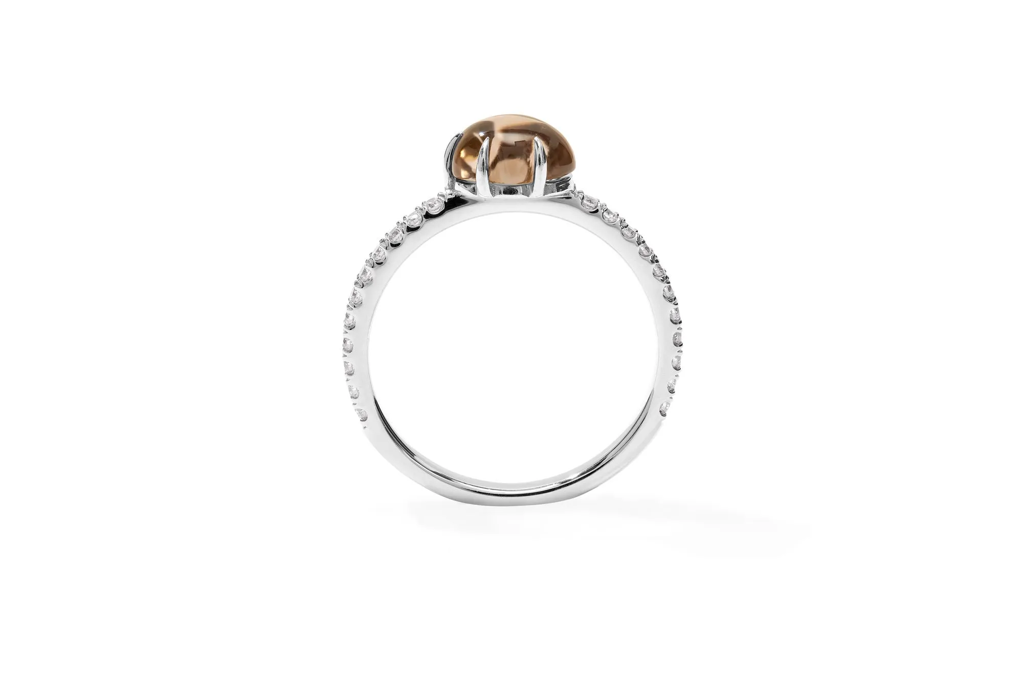 Mid Cloud Pavé 18K Whitegold Ring w. Smokey Quartz & Diamonds