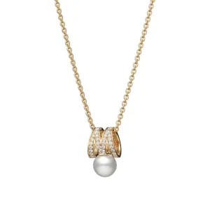 Mikimoto  18ct Yellow Gold Akoya Pearl & 0.33ct Diamond M Signature Necklace