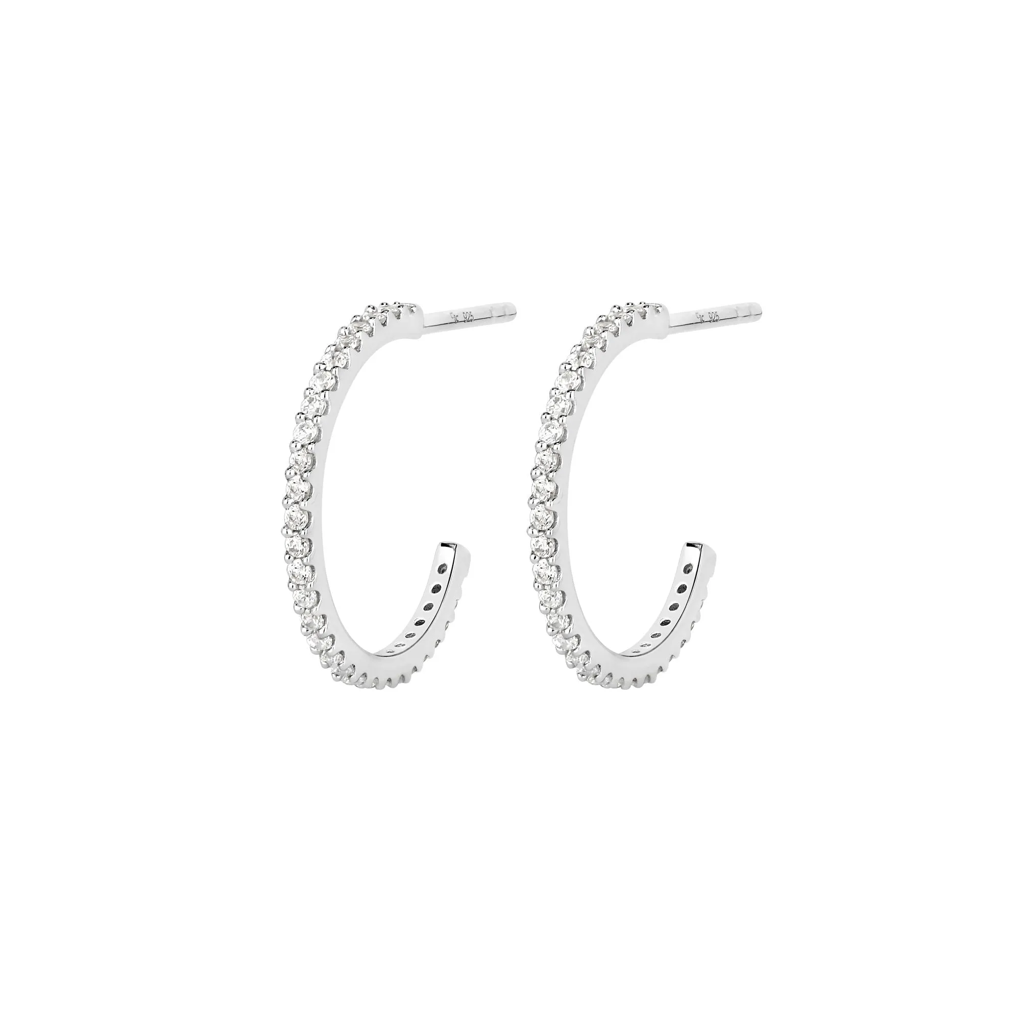 Mini 14mm Silver Hoops w. Zirconia