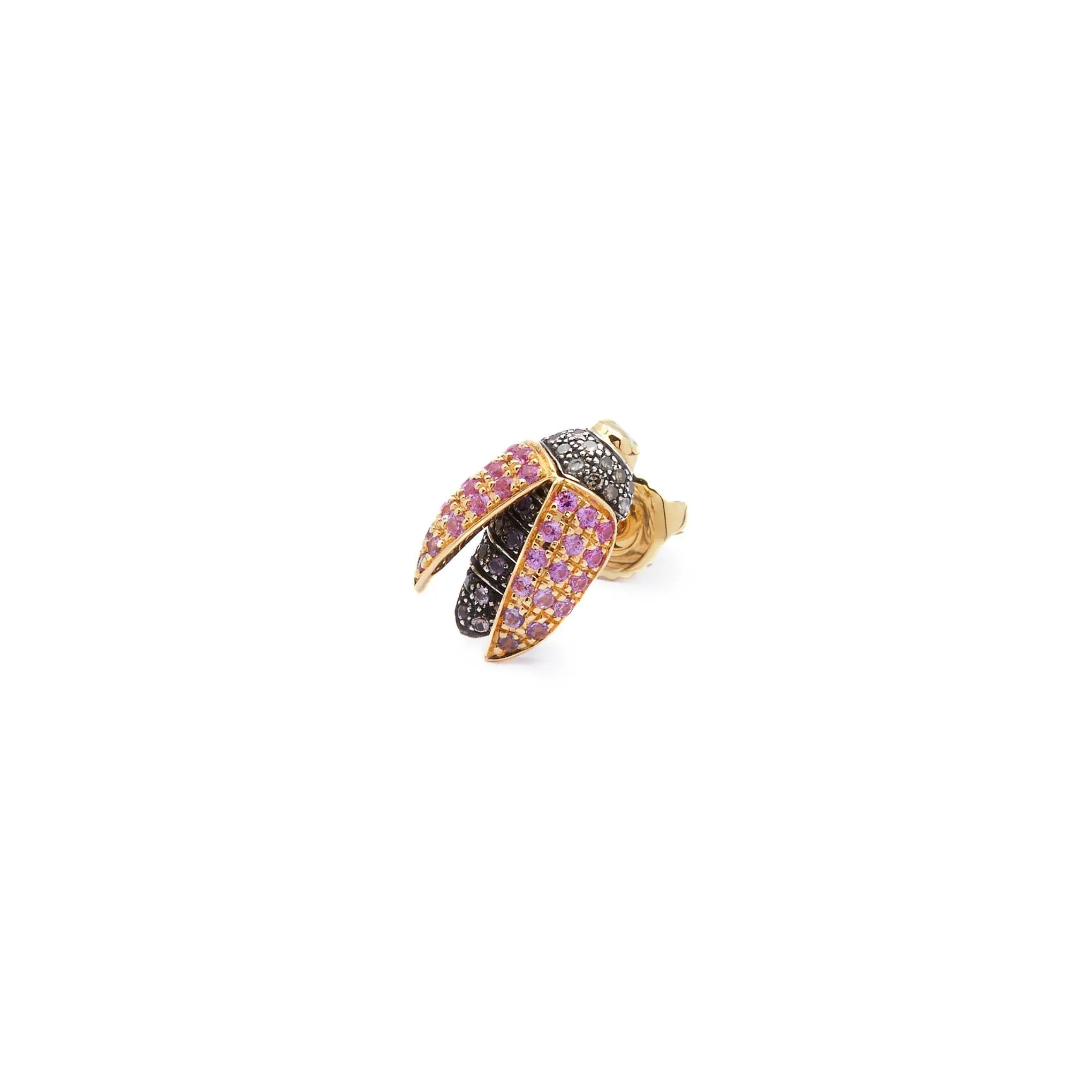 Mini Scarab Fly 18K Gold & Silver Stud w. Sapphire & Amethyst
