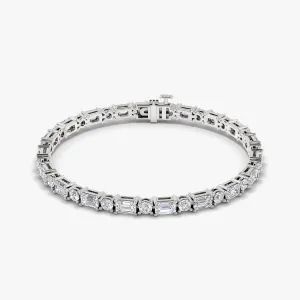 Mixed Shape 14K White Gold Tennis Bracelet w. Emerald cut & Round Brilliant Lab-Grown Diamonds
