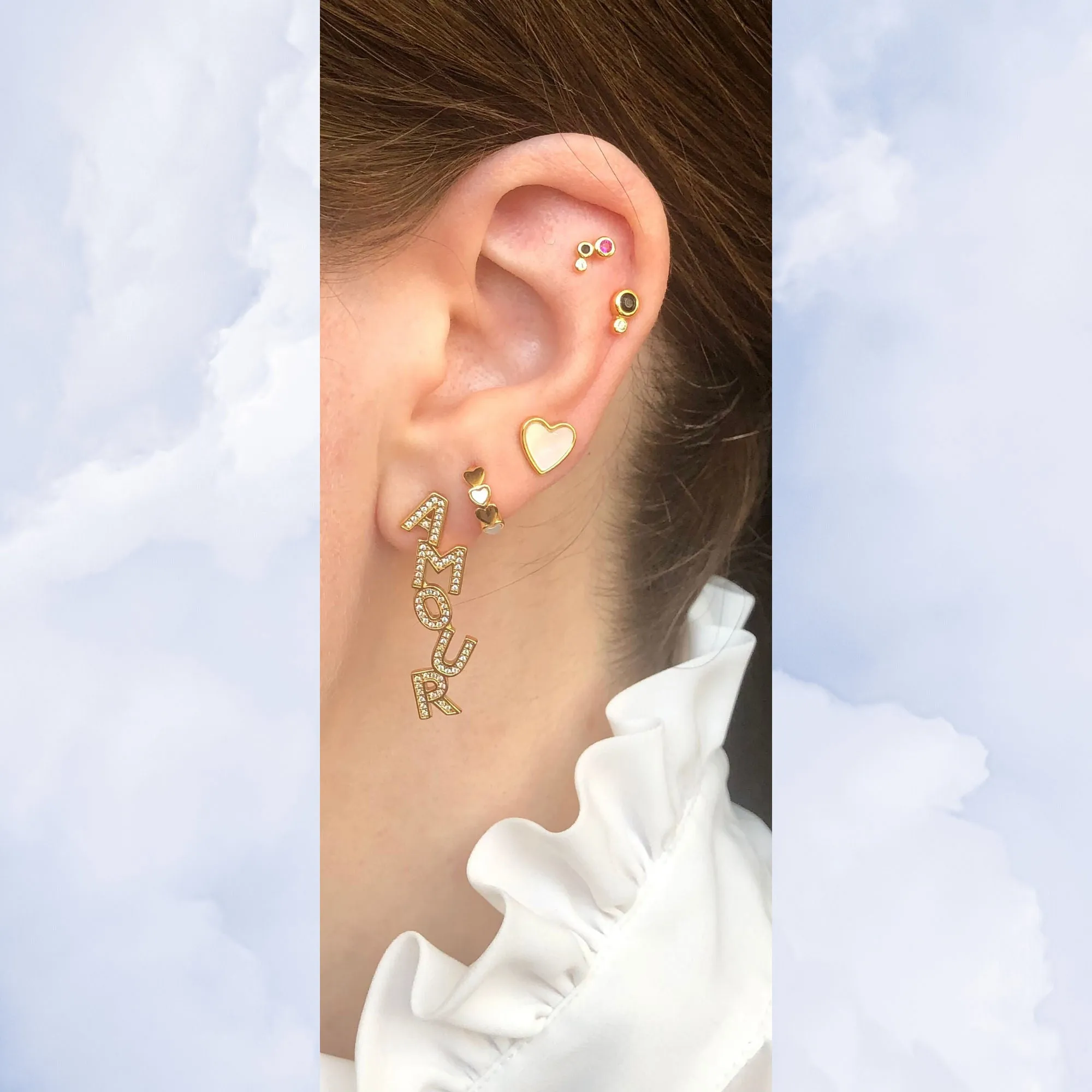 Mon Amour 18K Gold Plated Stud w. White Zirconia