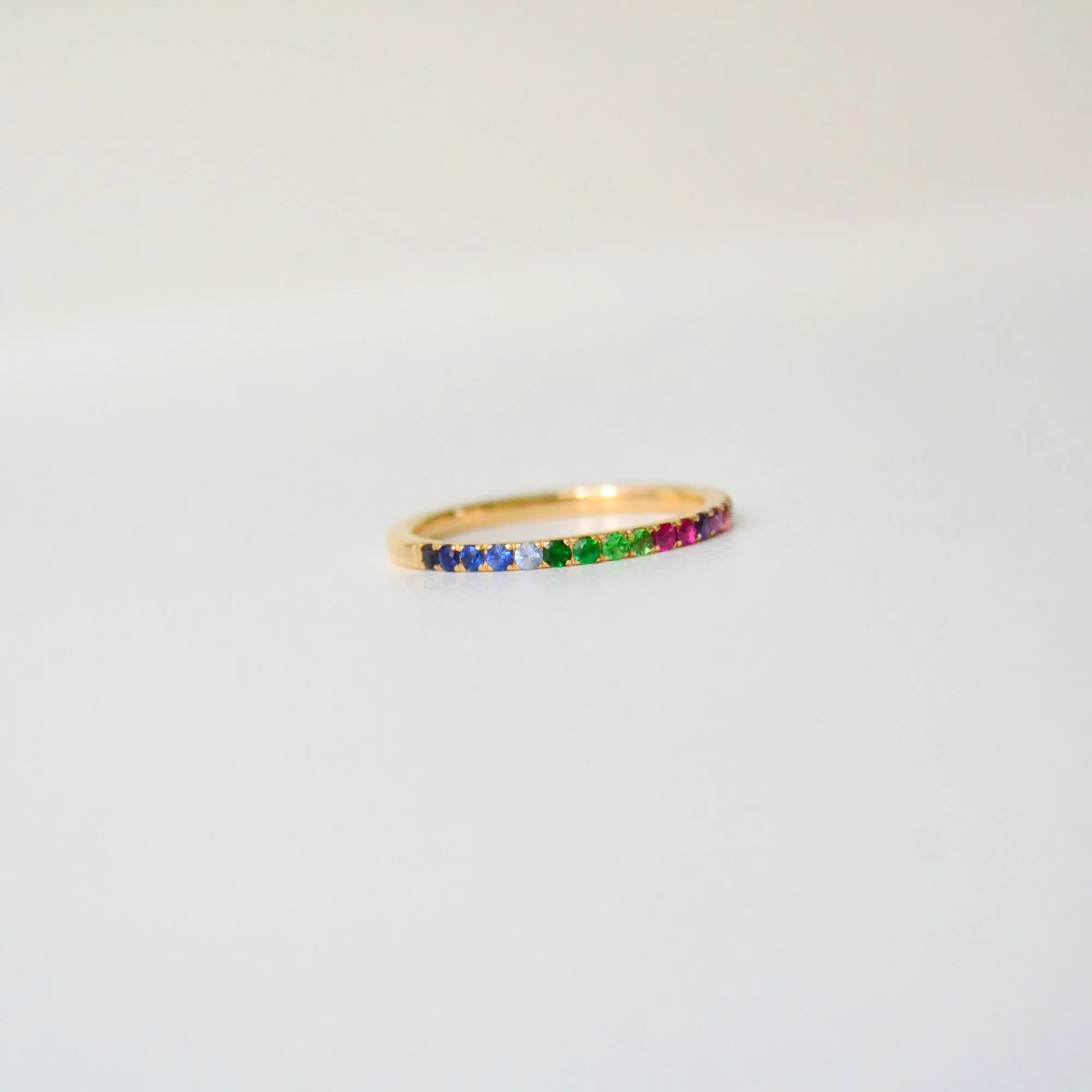 Monara Eternity 18K Gold Ring w. Sapphires, Tsavorite & Diamond