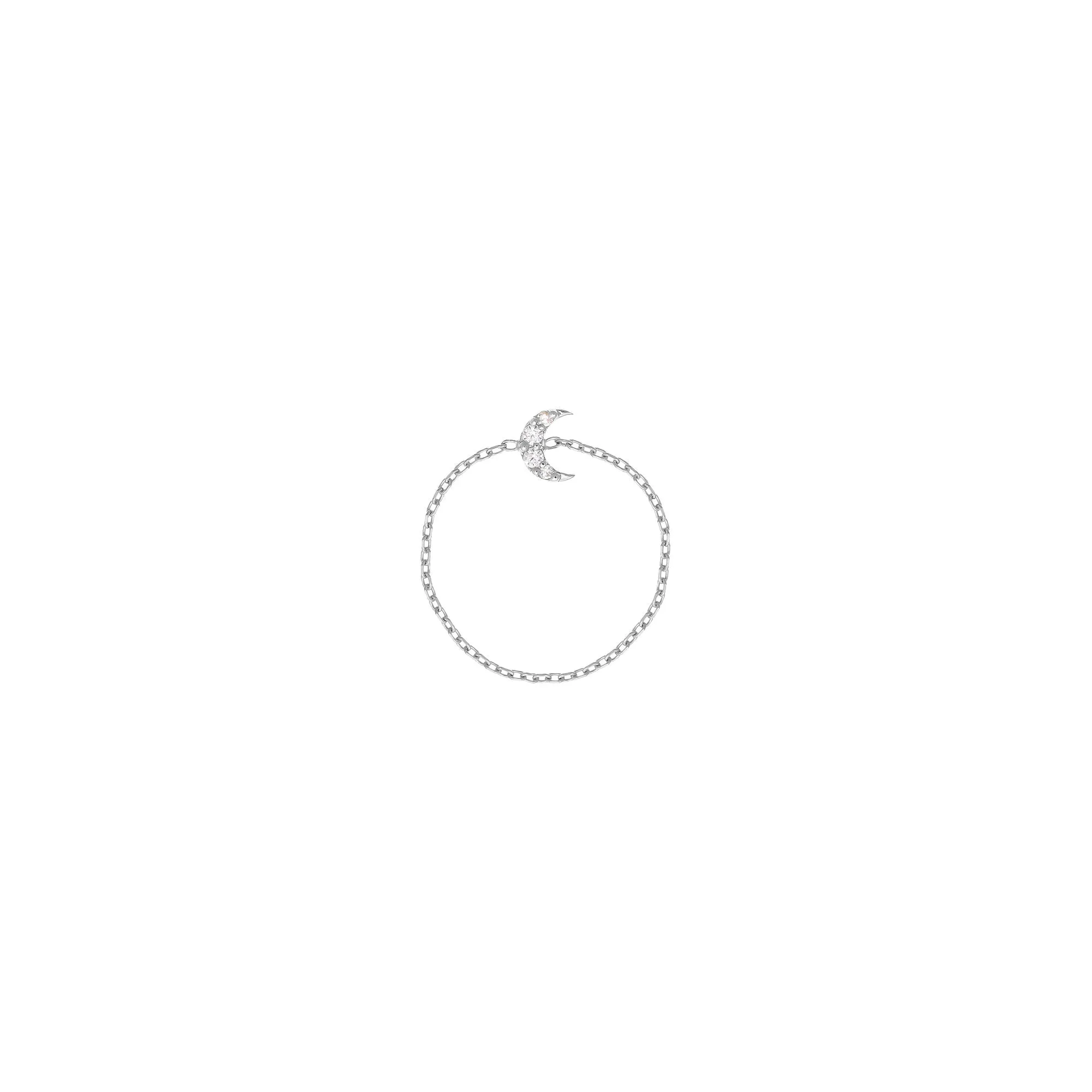 Moon Chain 18K White Gold Ring w. Diamonds