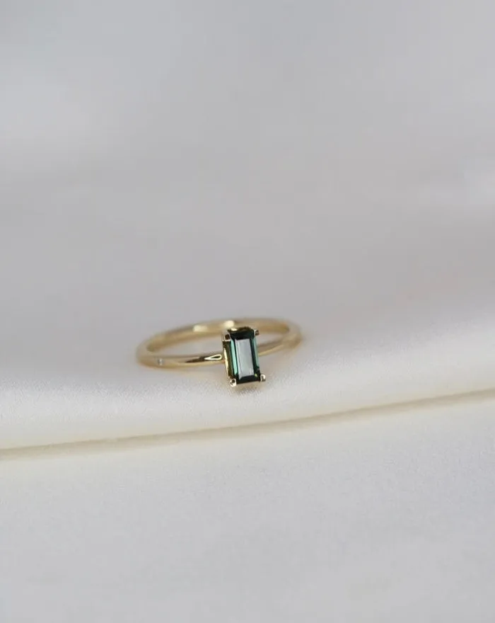 Nord Green S Turned 18K Gold Ring w. Tourmaline & Diamond
