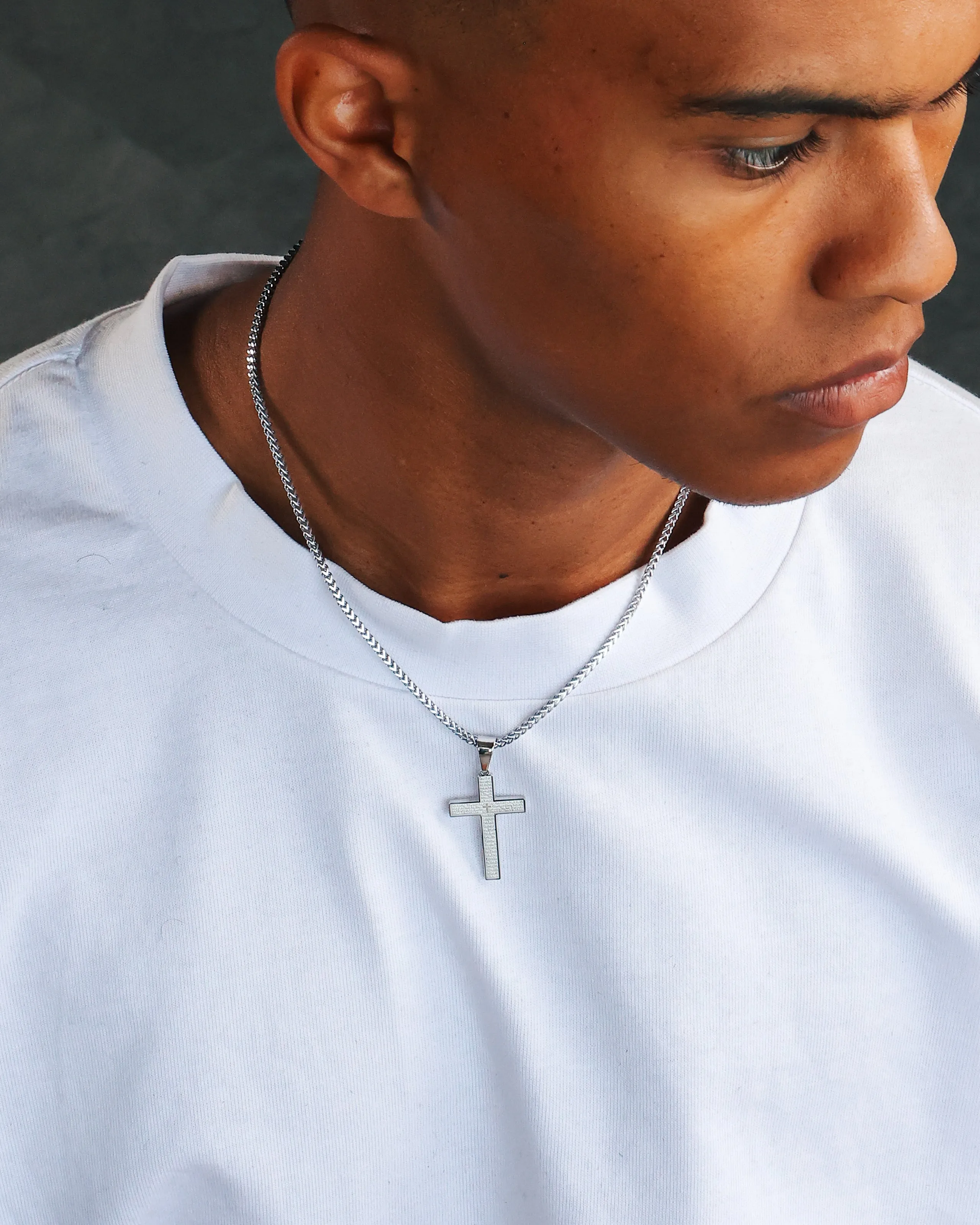 NXS Textured Cross Pendant White Gold