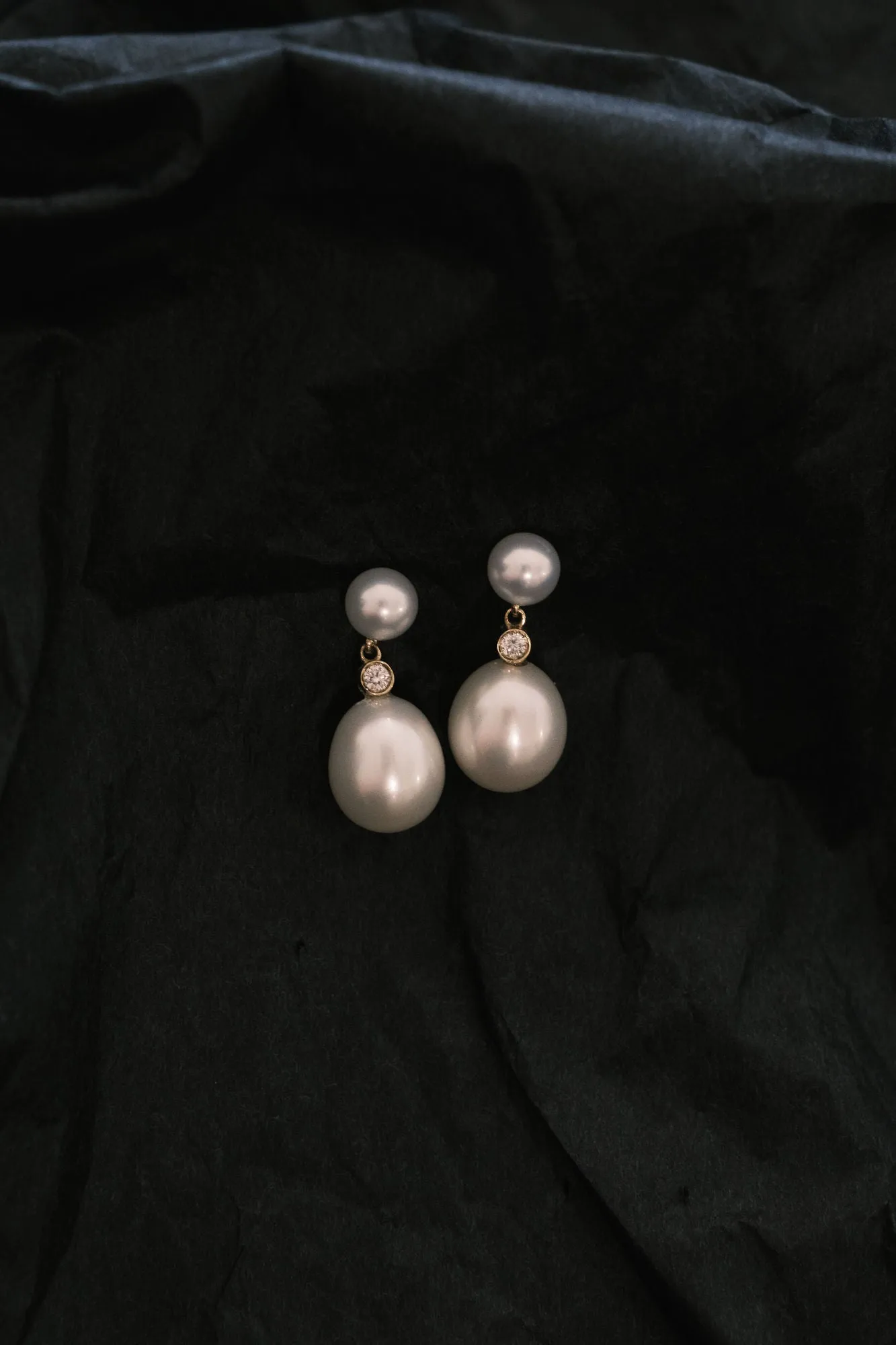 Oval Duo 18K Gold Drop Earrings w. Pearls & Diamonds