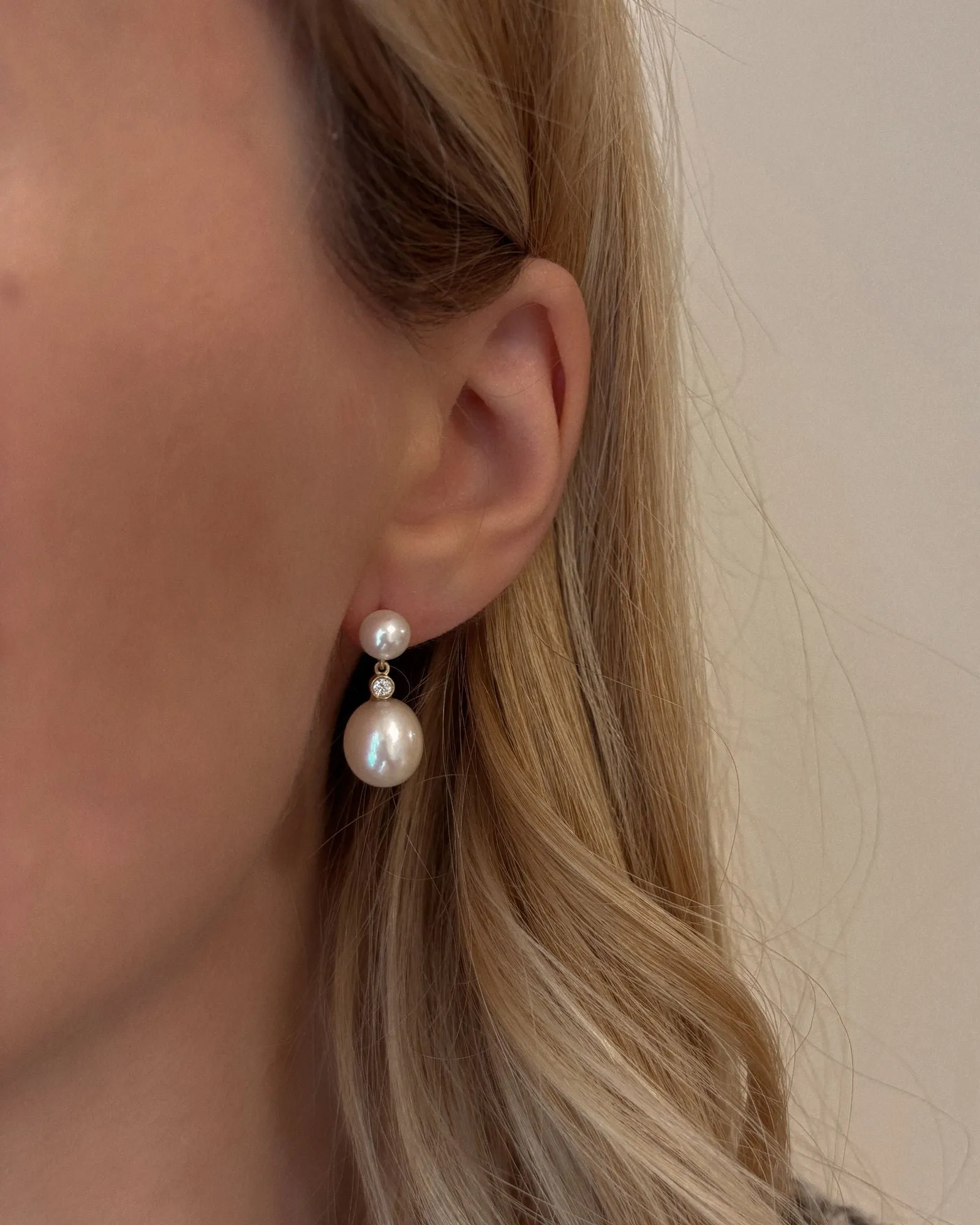 Oval Duo 18K Gold Drop Earrings w. Pearls & Diamonds