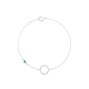 Pave Round Evil Eye 18K White Gold Bracelet w. Diamonds