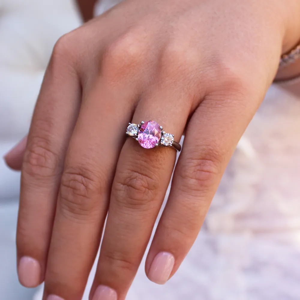 Pink Oval Trillion Ring