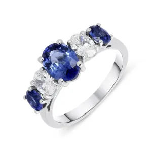 Platinum 1.99ct Sapphire Diamond Oval Five Stone Ring