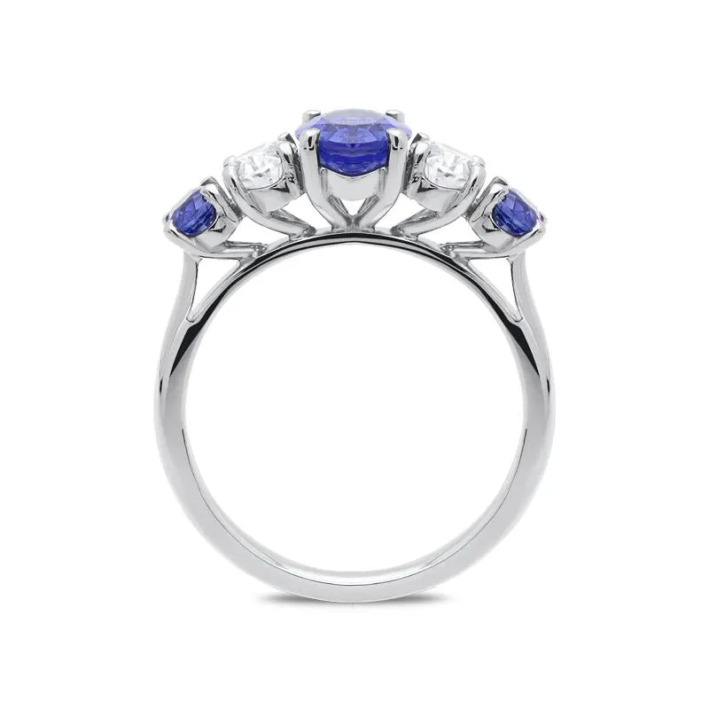 Platinum 1.99ct Sapphire Diamond Oval Five Stone Ring