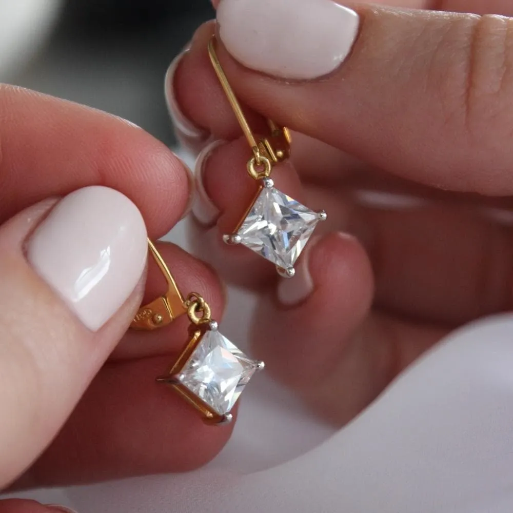 Princess Cut  Drop Earrings