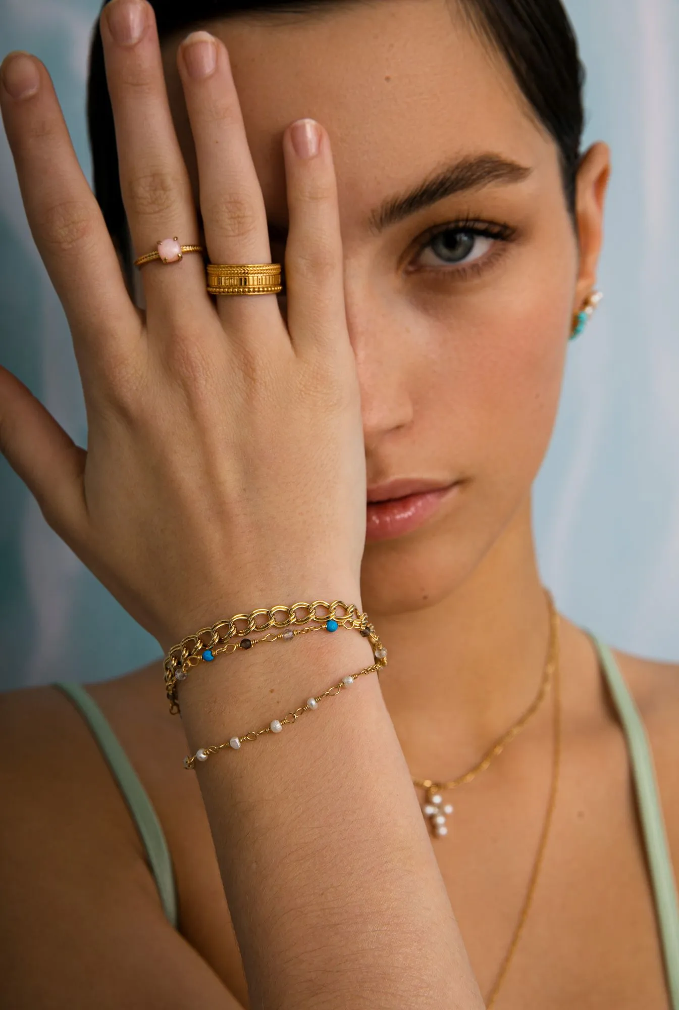 Reef 18K Gold Plated Ring w. Pink/Rose Opal