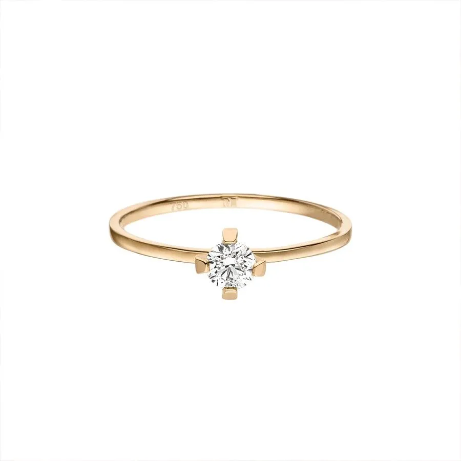 ReMind medium Solitaire 18K Gold Ring w. Lab-Grown Diamond