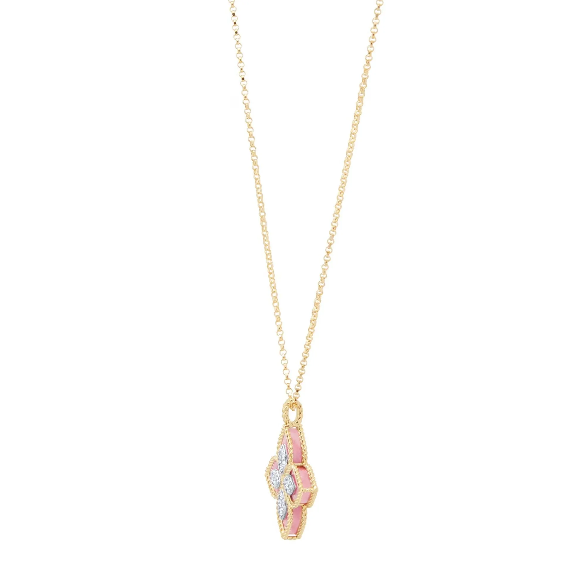 Roberto Coin 18ct Yellow Gold 0.18ct Diamond, Ruby & Rhodonite Princess Flower Necklace