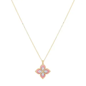 Roberto Coin 18ct Yellow Gold 0.18ct Diamond, Ruby & Rhodonite Princess Flower Necklace