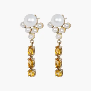 RONI 9k Gold Earrings w. Citrins & Pearl