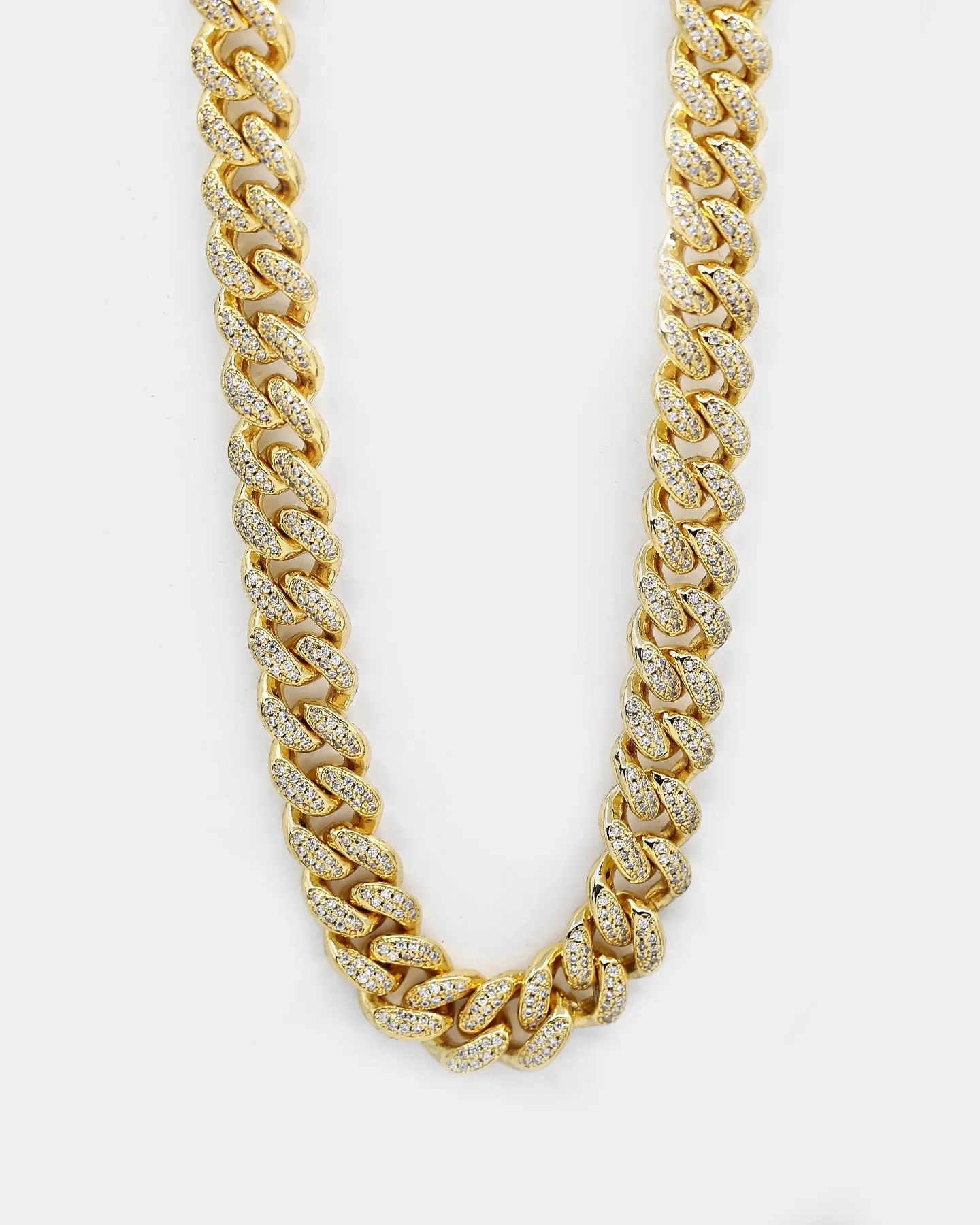 Saint Morta 12mm 28" Diamond Cuban Link Necklace Gold