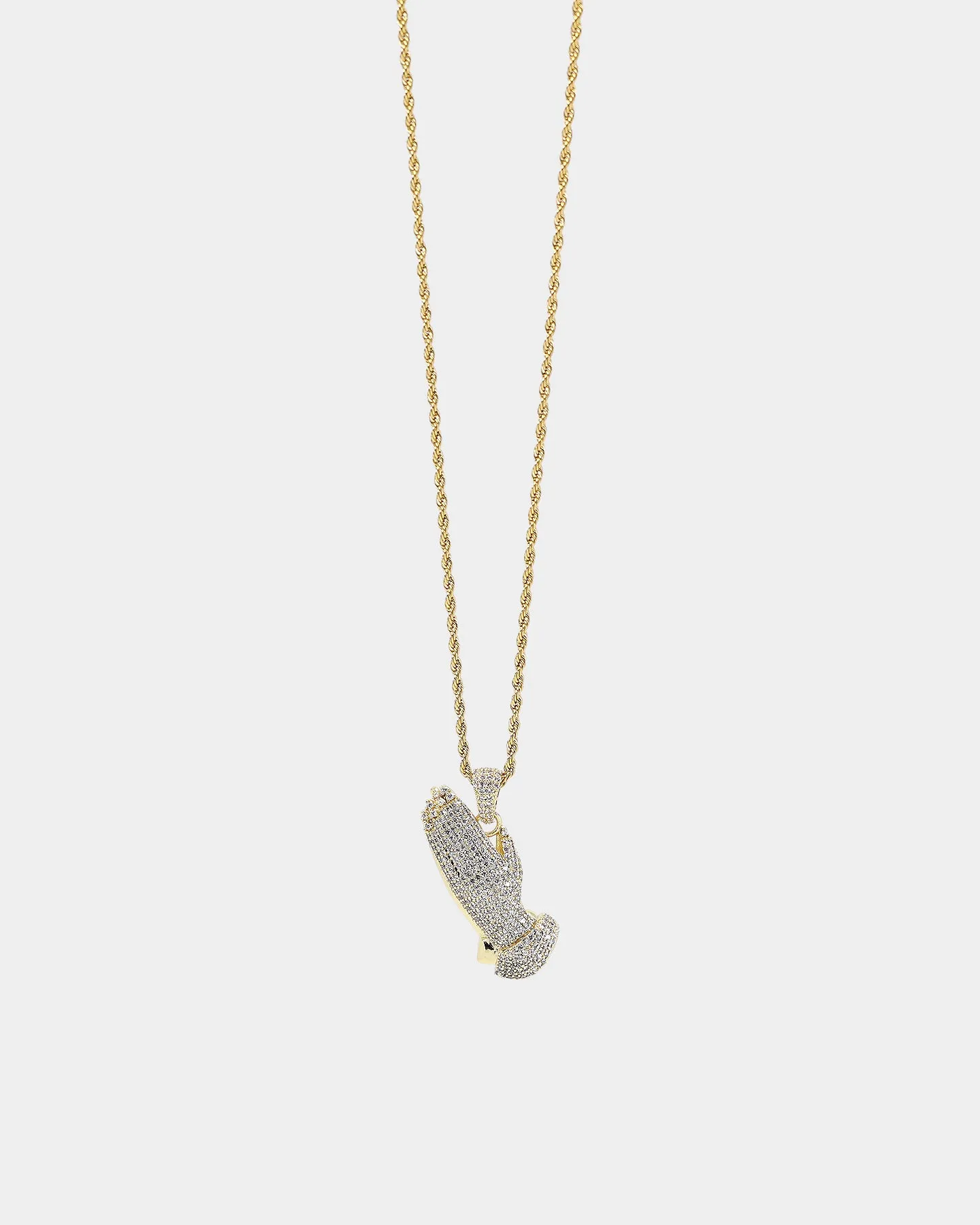 Saint Morta Iced Praying Hands Pendant Iced Gold
