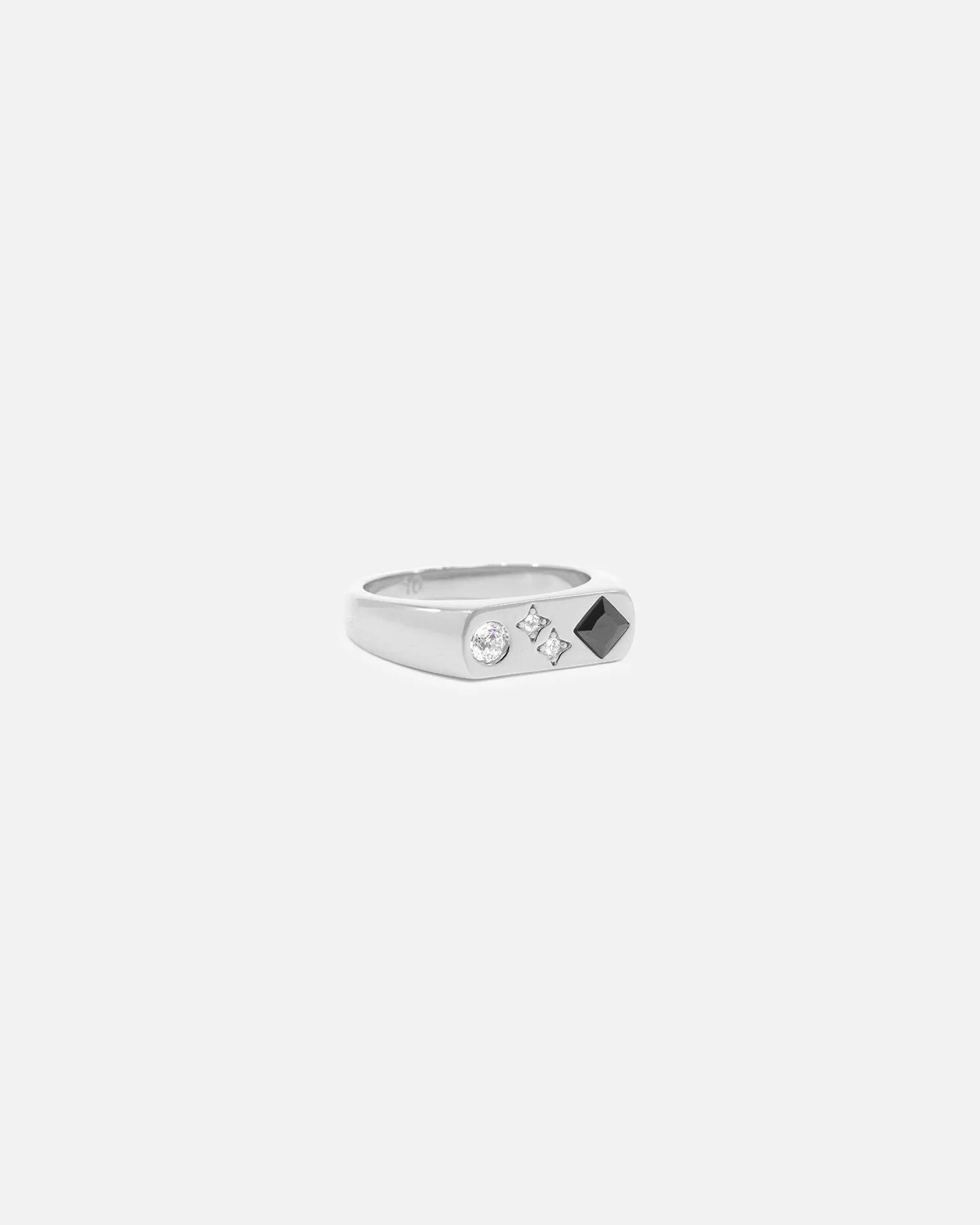 Saint Morta Iced Stars Signet Ring White Gold