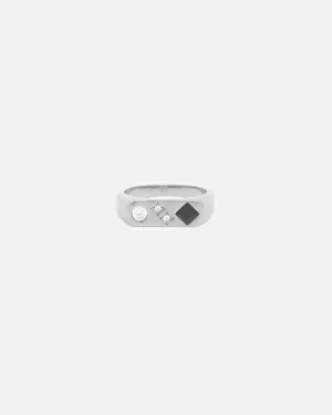 Saint Morta Iced Stars Signet Ring White Gold