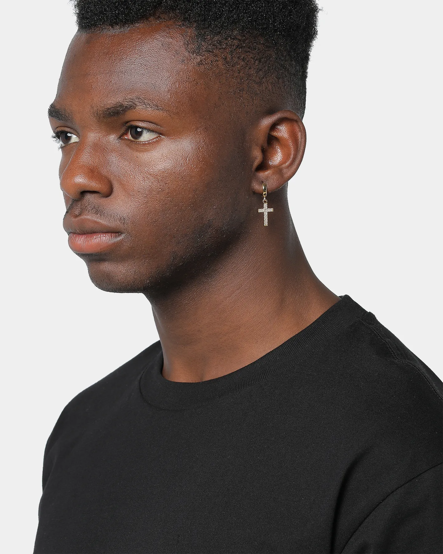 Saint Morta Mini Cross Earring Iced Gold