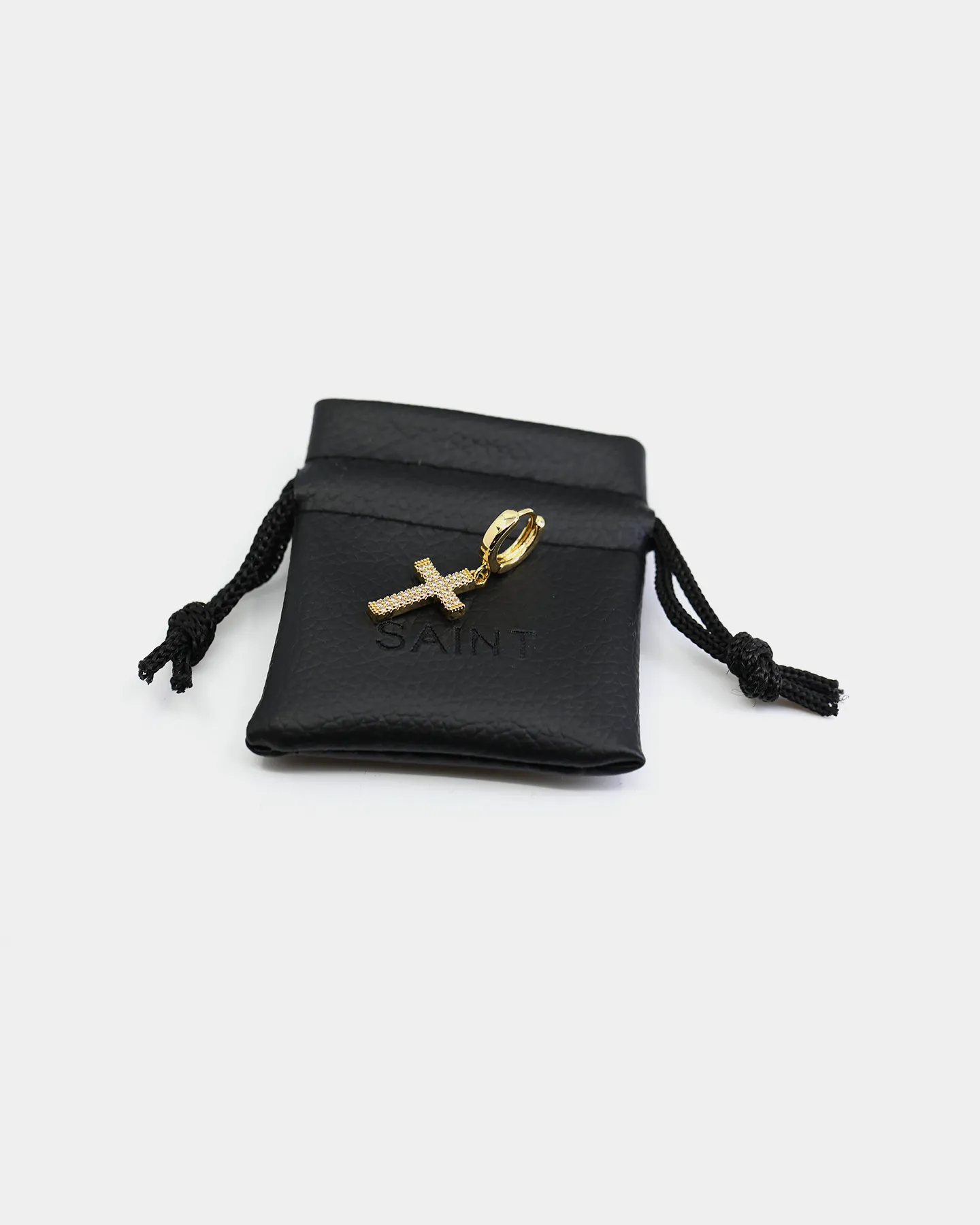 Saint Morta Mini Cross Earring Iced Gold