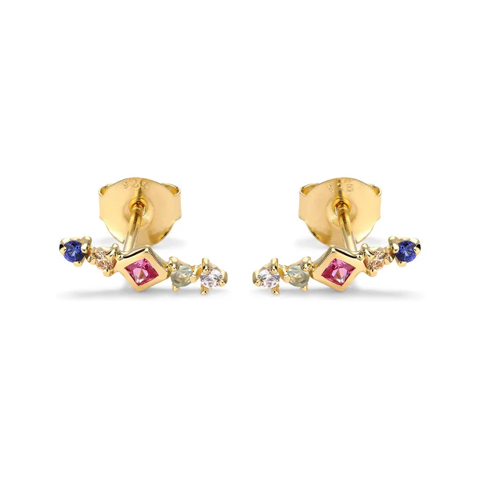 Shooting Rainbow 14K Gold Plated Stud w. Zirconia