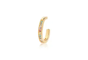 Simeri Gold Plated Ear Cuffs w. Blue, White, Yellow, Purple & Pink Zirconias