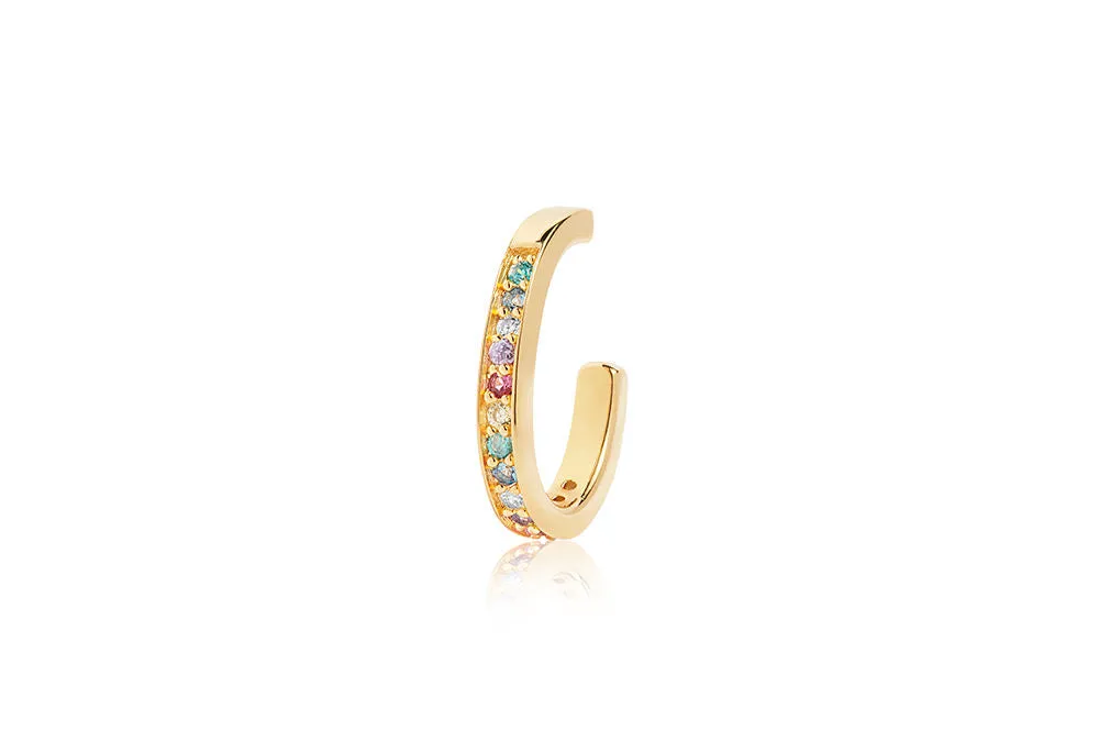 Simeri Gold Plated Ear Cuffs w. Blue, White, Yellow, Purple & Pink Zirconias