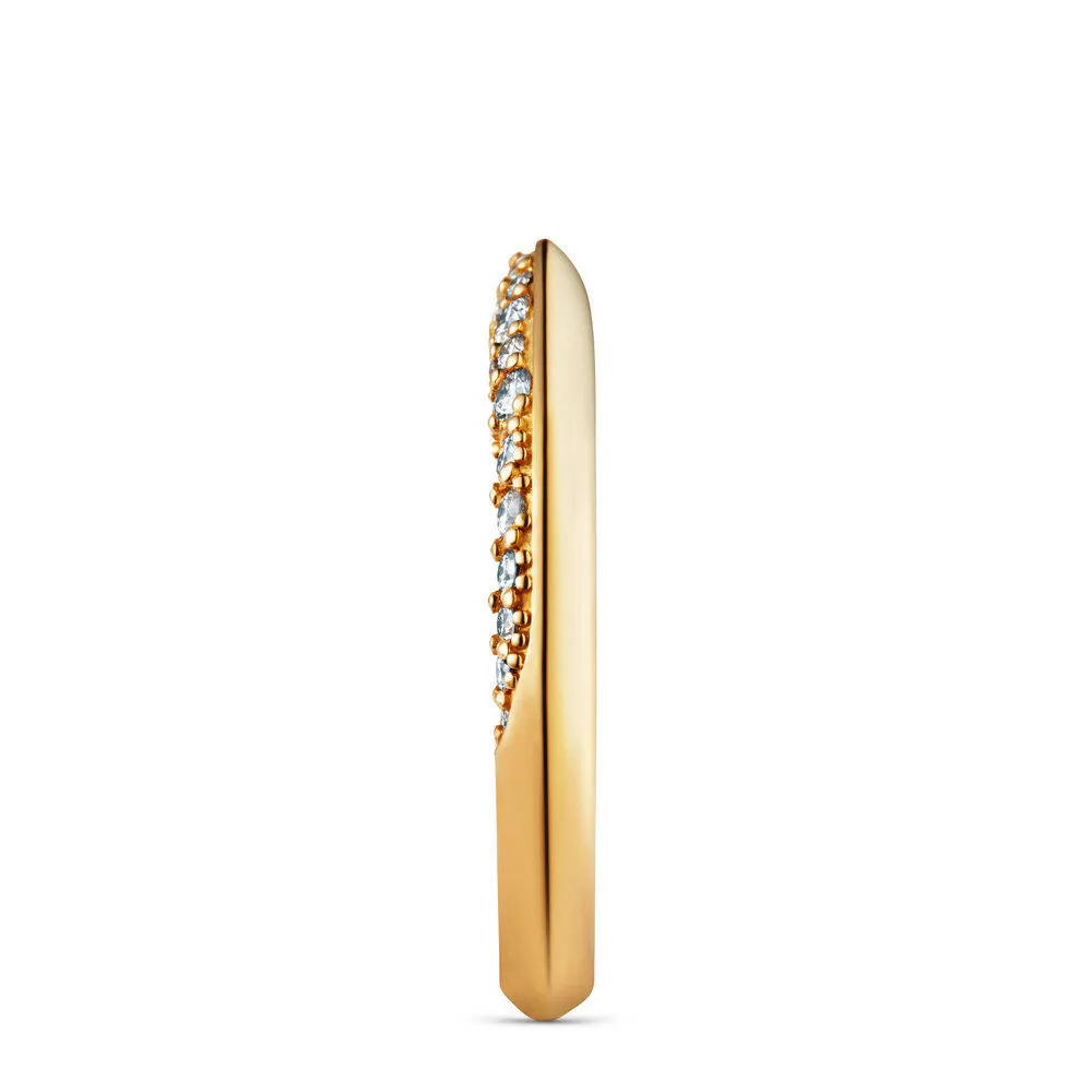 Single Pave 18K Gold Ring w. Diamonds