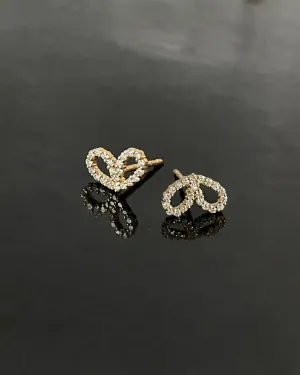 Small Bow 14K Gold Earring w. Diamonds
